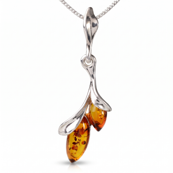 Alicia Baltic Amber Pendant in Sterling Silver featuring genuine Baltic amber set in polished 925 sterling silver, isolated on a white background.