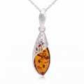 Summer Baltic Amber Pendant in Sterling Silver featuring genuine Baltic amber set in polished 925 sterling silver, isolated on a white background.