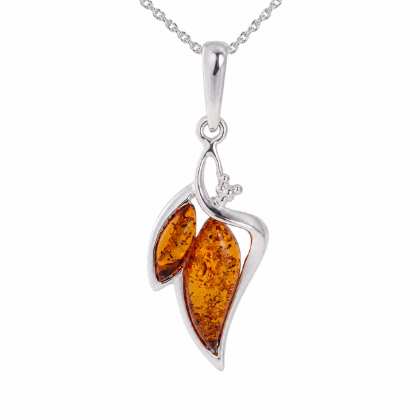 Charlotte Baltic Amber Pendant in Sterling Silver featuring genuine Baltic amber set in polished 925 sterling silver, isolated on a white background.