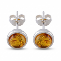 Avery Baltic Honey Amber Earrings in Sterling Silver featuring genuine honey Baltic amber gemstones set in polished 925 sterling silver, isolated on a white background.
