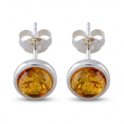 Avery Baltic Honey Amber Earrings in Sterling Silver featuring genuine honey Baltic amber gemstones set in polished 925 sterling silver, isolated on a white background.