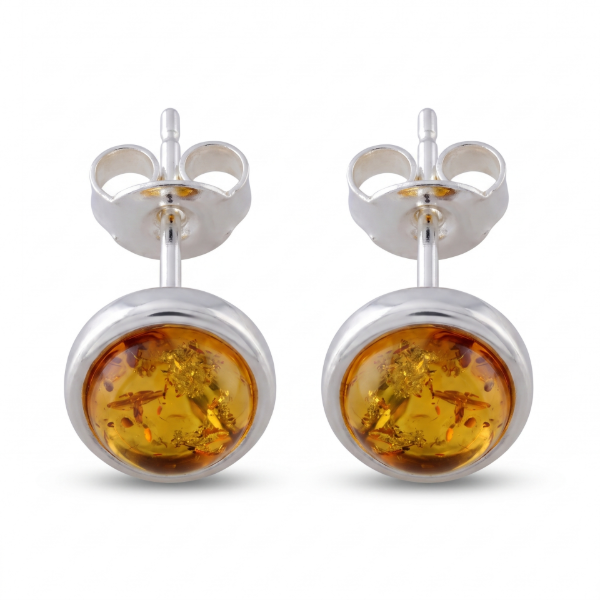 Avery Baltic Honey Amber Earrings in Sterling Silver featuring genuine honey Baltic amber gemstones set in polished 925 sterling silver, isolated on a white background.