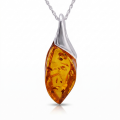 Bloom Baltic Honey Amber Pendant in Sterling Silver featuring genuine honey Baltic amber set in polished 925 sterling silver, isolated on a white background.