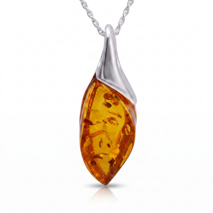 Bloom Baltic Honey Amber Pendant in Sterling Silver featuring genuine honey Baltic amber set in polished 925 sterling silver, isolated on a white background.