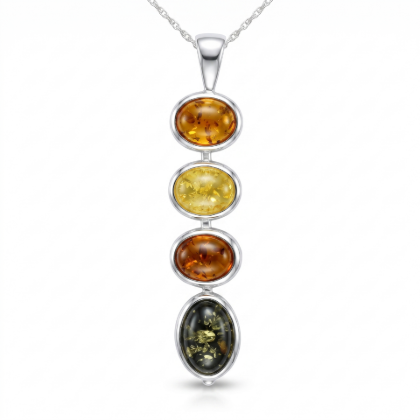 Anna Multicolor Baltic Amber Pendant in Sterling Silver featuring genuine multicolor Baltic amber gemstones set in polished 925 sterling silver, isolated on a white background.