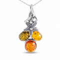 Coral Reef Multicolor Baltic Amber Pendant in Sterling Silver featuring genuine multicolor Baltic amber gemstones set in polished 925 sterling silver, isolated on a white background.