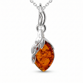 Maryann Baltic Honey Amber Pendant in Sterling Silver featuring genuine honey Baltic amber set in polished 925 sterling silver, isolated on a white background.