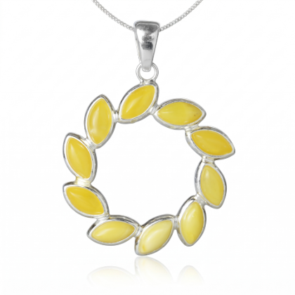 Carrie Baltic Butterscotch Amber Pendant in Sterling Silver featuring genuine butterscotch Baltic amber set in polished 925 sterling silver, isolated on a white background.