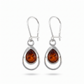 Baltic Honey Amber Drop Earrings in Sterling Silver featuring genuine honey Baltic amber gemstones in an elegant drop design, set in polished 925 sterling silver, isolated on a white background.