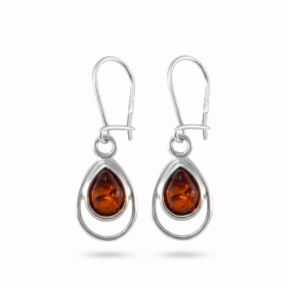Baltic Honey Amber Drop Earrings in Sterling Silver featuring genuine honey Baltic amber gemstones in an elegant drop design, set in polished 925 sterling silver, isolated on a white background.
