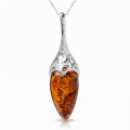 Serena Baltic Honey Amber Pendant in Sterling Silver featuring genuine honey Baltic amber set in polished 925 sterling silver, isolated on a white background.