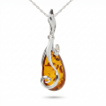 Eliana Baltic Honey Amber Pendant in Sterling Silver featuring genuine honey Baltic amber set in polished 925 sterling silver, isolated on a white background.