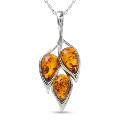 Marisol Baltic Honey Amber Pendant in Sterling Silver featuring genuine honey Baltic amber set in polished 925 sterling silver, isolated on a white background.