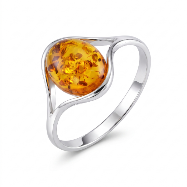 Khloe Baltic Honey Amber Oval Ring in Sterling Silver featuring genuine oval-shaped honey Baltic amber set in polished 925 sterling silver, isolated on a white background.
