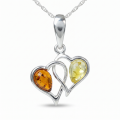 Hearts Baltic Honey Amber Pendant in Sterling Silver featuring genuine honey Baltic amber set in a polished 925 sterling silver heart-inspired design, isolated on a white background.