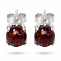 Sadie Cherry Baltic Amber Earrings in Sterling Silver featuring genuine cherry Baltic amber gemstones set in polished 925 sterling silver, isolated on a white background.