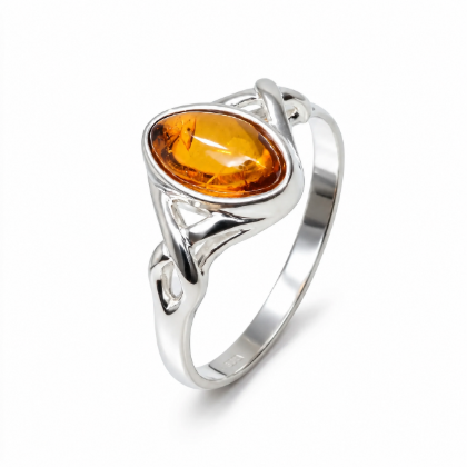 Faith Baltic Honey Amber Ring in Sterling Silver featuring genuine honey Baltic amber set in polished 925 sterling silver, isolated on a white background.