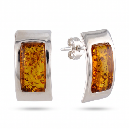 Kalinda Baltic Honey Amber Earrings in Sterling Silver featuring genuine honey Baltic amber gemstones set in polished 925 sterling silver, isolated on a white background.