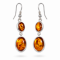 Michelle Baltic Honey Amber Drop Earrings in Sterling Silver featuring genuine honey Baltic amber gemstones in an elegant drop design, set in polished 925 sterling silver, isolated on a white background.