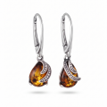 Aniela Baltic Honey Amber Drop Earrings in Sterling Silver featuring genuine honey Baltic amber gemstones in an elegant drop design, set in polished 925 sterling silver, isolated on a white background.