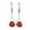 Baltic Honey Amber Drop Earrings in Sterling Silver featuring genuine honey Baltic amber gemstones in an elegant drop design, set in polished 925 sterling silver, isolated on a white background.