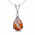 Aniela Baltic Honey Amber Pendant in Sterling Silver featuring genuine honey Baltic amber set in polished 925 sterling silver, isolated on a white background.