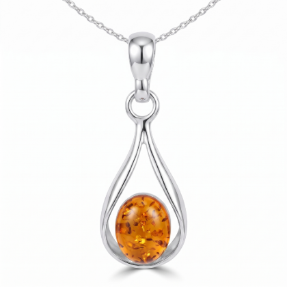 Baltic Amber Pendant in Sterling Silver featuring genuine Baltic amber set in polished 925 sterling silver, isolated on a white background.