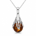 Aurelia Baltic Amber Pendant in Sterling Silver featuring genuine Baltic amber set in polished 925 sterling silver, isolated on a white background.