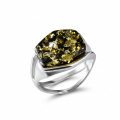 Baltic Green Amber Ring in Sterling Silver featuring genuine green Baltic amber set in polished 925 sterling silver, isolated on a white background.