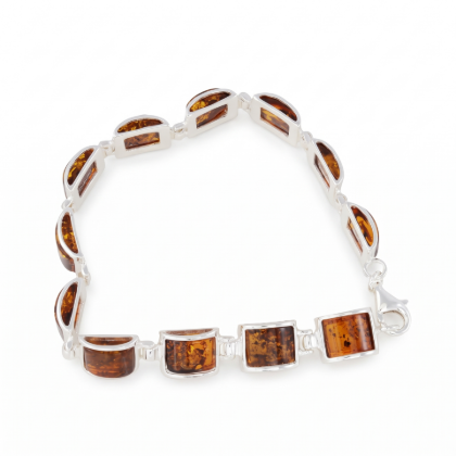 Lottie Baltic Honey Amber Bracelet in Sterling Silver featuring genuine honey Baltic amber gemstones set in polished 925 sterling silver, isolated on a white background.