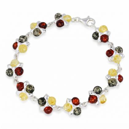 Lily Baltic Amber Bracelet in Sterling Silver featuring genuine Baltic amber gemstones set in polished 925 sterling silver, isolated on a white background.
