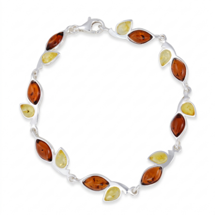 Baltic Honey Amber Bracelet in Sterling Silver featuring genuine honey Baltic amber gemstones set in polished 925 sterling silver, isolated on a white background.Baltic Honey Amber Bracelet in Sterling Silver featuring genuine honey Baltic amber gemstones set in polished 925 sterling silver, isolated on a white background.