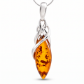 Baltic Amber Pendant in Sterling Silver featuring genuine Baltic amber set in polished 925 sterling silver, isolated on a white background.