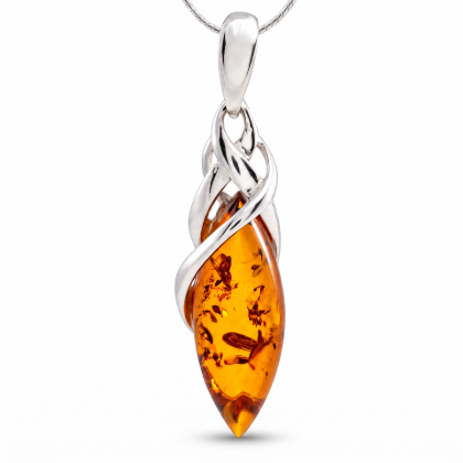 Baltic Amber Pendant in Sterling Silver featuring genuine Baltic amber set in polished 925 sterling silver, isolated on a white background.