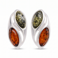 Baltic Honey Amber Oval Stud Earrings in Sterling Silver featuring genuine oval-shaped honey Baltic amber gemstones set in polished 925 sterling silver, isolated on a white background.