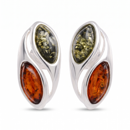 Baltic Honey Amber Oval Stud Earrings in Sterling Silver featuring genuine oval-shaped honey Baltic amber gemstones set in polished 925 sterling silver, isolated on a white background.