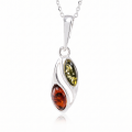 Baltic Honey Amber Pendant in Sterling Silver featuring genuine honey Baltic amber set in polished 925 sterling silver, isolated on a white background.