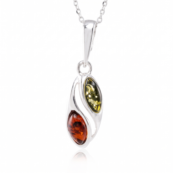 Baltic Honey Amber Pendant in Sterling Silver featuring genuine honey Baltic amber set in polished 925 sterling silver, isolated on a white background.