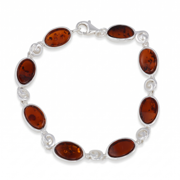 Michelle Baltic Honey Amber Bracelet in Sterling Silver featuring genuine honey Baltic amber gemstones set in polished 925 sterling silver, isolated on a white background.