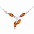 Julianne Baltic Honey Amber Necklace in Sterling Silver featuring genuine honey Baltic amber set in polished 925 sterling silver, isolated on a white background.