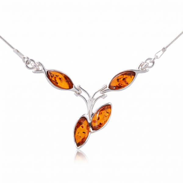 Julianne Baltic Honey Amber Necklace in Sterling Silver featuring genuine honey Baltic amber set in polished 925 sterling silver, isolated on a white background.