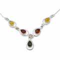 Lina Multicolor Baltic Amber Necklace in Sterling Silver featuring genuine multicolor Baltic amber gemstones set in polished 925 sterling silver, isolated on a white background.