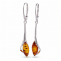 Angela Baltic Honey Amber Drop Earrings in Sterling Silver featuring genuine honey Baltic amber gemstones set in polished 925 sterling silver, isolated on a white background.