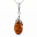 Tina Baltic Amber Pendant in Sterling Silver featuring genuine Baltic amber set in polished 925 sterling silver, isolated on a white background.