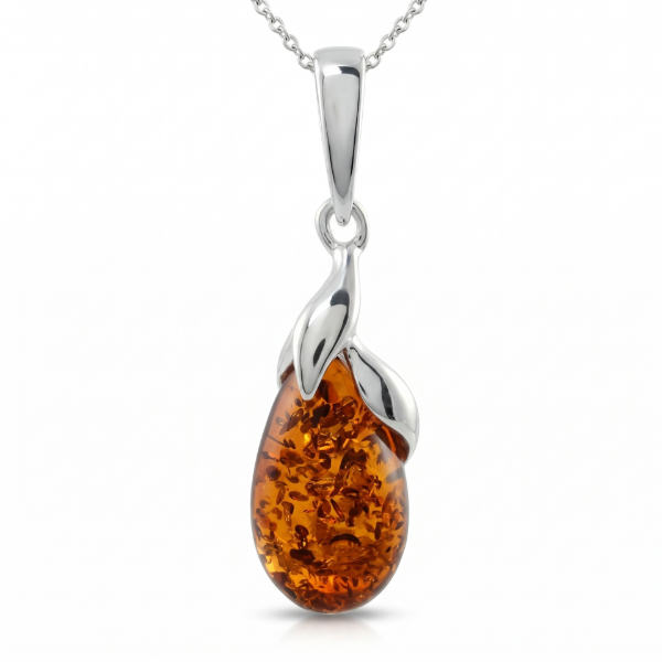 Tina Baltic Amber Pendant in Sterling Silver featuring genuine Baltic amber set in polished 925 sterling silver, isolated on a white background.