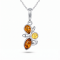 Martina Multicolor Baltic Amber Pendant in Sterling Silver featuring genuine multicolor Baltic amber gemstones set in polished 925 sterling silver, isolated on a white background.