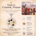Wisdom Tree Multicolor Baltic Amber Pendant in Sterling Silver infographic highlighting authentic multicolor Baltic amber, 925 sterling silver, Wisdom Tree-inspired design, handcrafted craftsmanship, pendant dimensions, and Made in Gdańsk, Poland heritage.Wisdom Tree Multicolor Baltic Amber Pendant in Sterling Silver infographic highlighting authentic multicolor Baltic amber, 925 sterling silver, Wisdom Tree-inspired design, handcrafted craftsmanship, pendant dimensions, and Made in Gdańsk, Poland heritage.