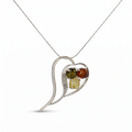 Multicolor Baltic Amber Heart Necklace in Sterling Silver featuring genuine multicolor Baltic amber gemstones set in a heart-shaped polished 925 sterling silver design, isolated on a white background.