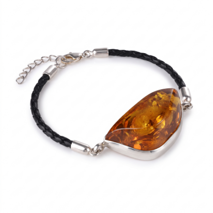 Baltic Honey Amber Adjustable Bracelet in Sterling Silver featuring genuine honey Baltic amber gemstones set in polished 925 sterling silver, isolated on a white background.