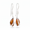 Baltic Honey Amber Drop Earrings in Sterling Silver featuring genuine honey Baltic amber gemstones set in polished 925 sterling silver, isolated on a white background.